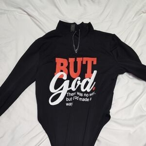 Black Long Sleeve Bodysuit with Christian Print